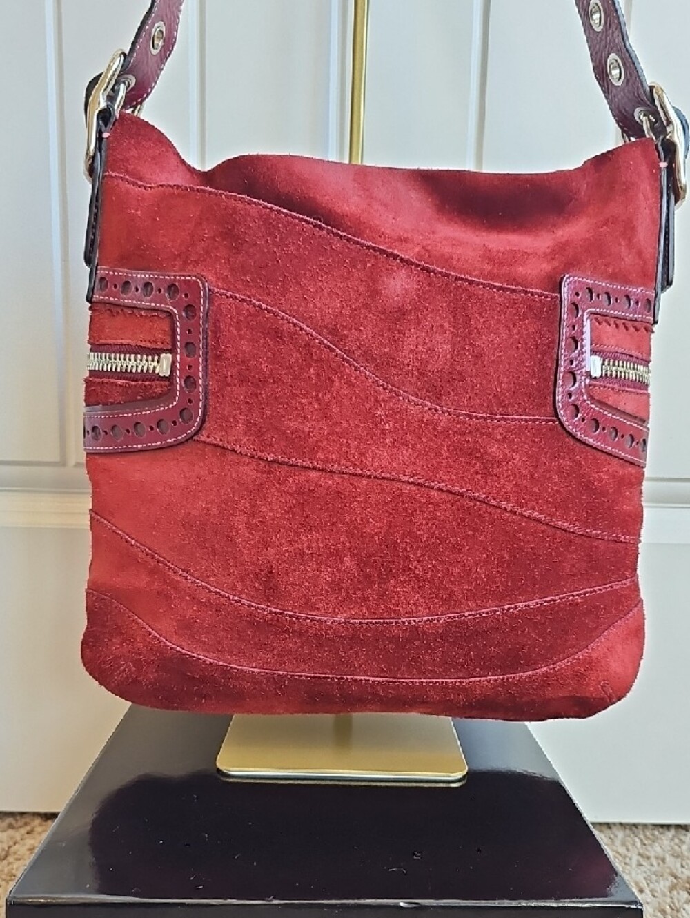 Coach 2005 Vintage Crimson Monochromatic Holiday Patchwork Shoulder Bag - Picture 11 of 12